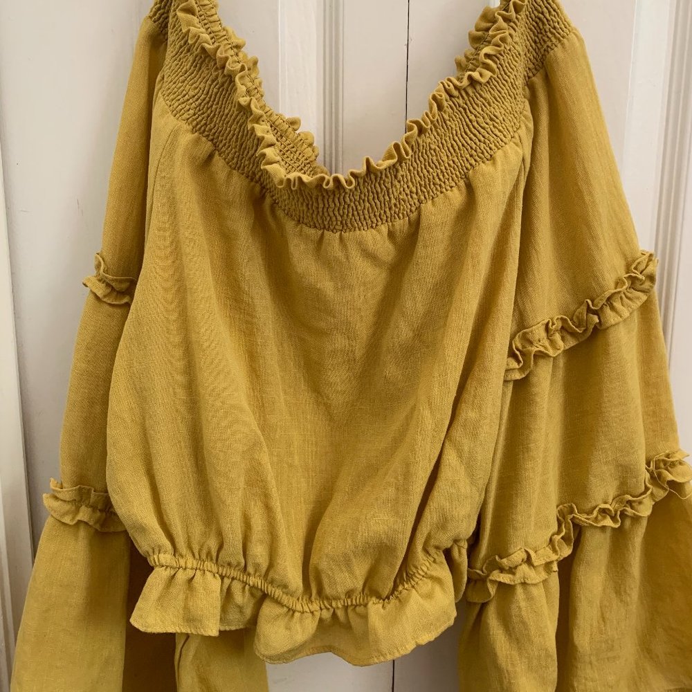 Yellow Flair-Sleeved Boho Blouse